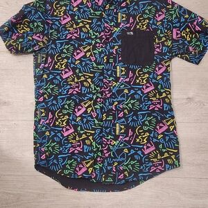 Bad Boy Club Black Shirt with Colorful Graphic Patterns. Art 2 Wear. Retro